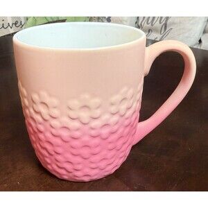 Seeds And Sunshine Coffee Mug Textured Flowers 16 oz Coral And Pink Soft Touch